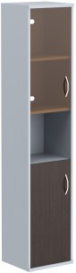Шкаф колонка с малой глухой и стеклянной дверьми СУ-1.4(L) Венге Магия/Металлик 406*365*1975
